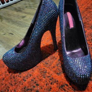 Bordello Teeze Heels - Blue Iridescent Color